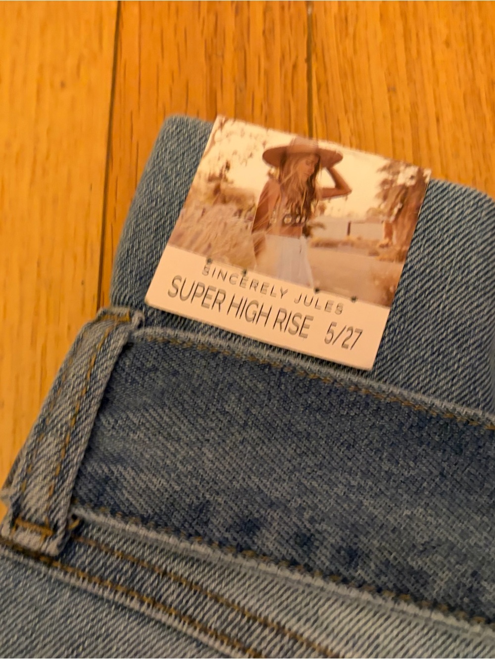 Sincerely Jules Light Blue Paperbag Waist Denim Shorts with Tie - Picture 5 of 5
